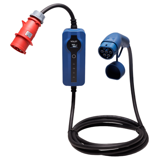 Type 2 - 32A red commando socket | 3 phase | Adjustable 8A - 32a | 22kW charging cable