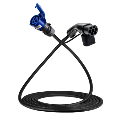 Adapter cable type 2 (charging station side) to 3-pole 16A blue commando socket