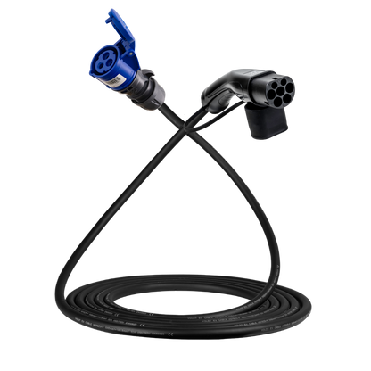 Adapter cable type 2 (charging station side) to 3-pole blue 32A commando socket