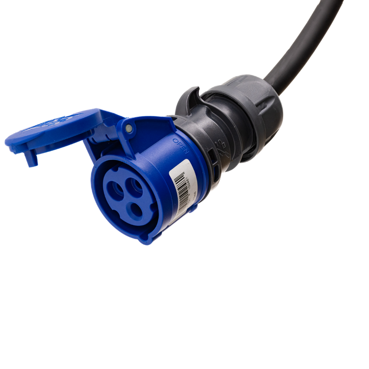 Adapter cable type 2 (charging station side) to 3-pole blue 32A commando socket