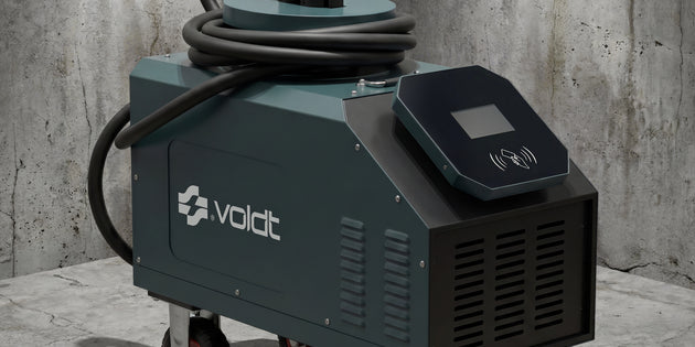 Voldt® portable DC fast charger with digital display on a concrete floor