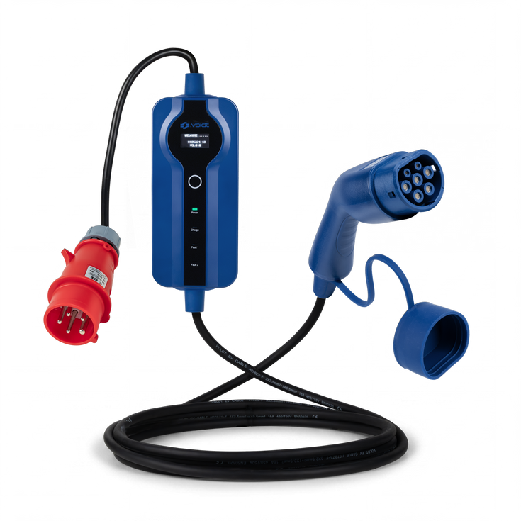 Voldt® Portable EV charger commando plug | 3 phase | 8A - 16A | 11kW + APP
