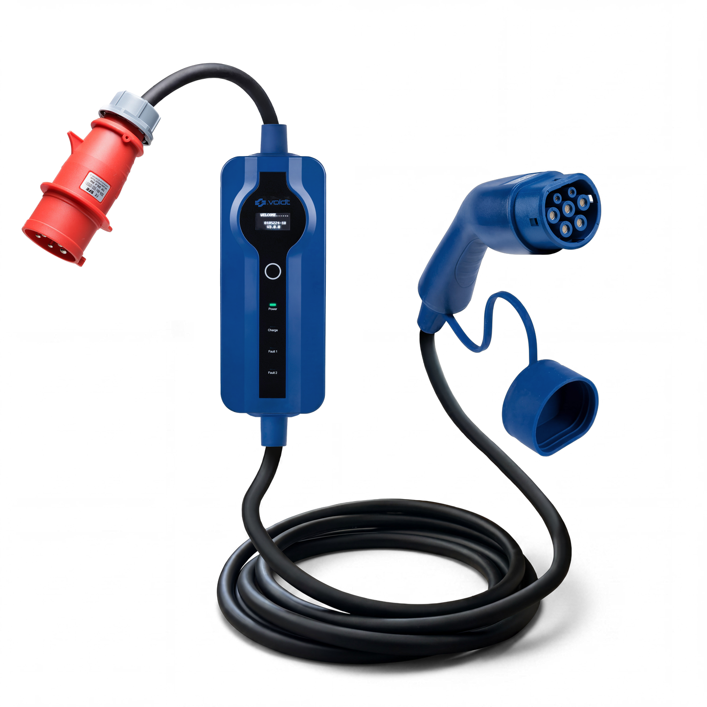 Voldt® Portable EV charger commando plug | 3 phase | 8A - 32A | 22kW + APP
