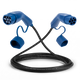 16A Mode 3 EV charging cable with two blue Type 2 connectors and dust caps