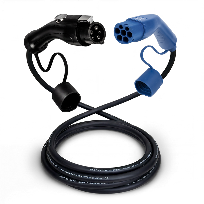 Type 1 - type 2 | 1 phase | 32a | 7.4kW charging cable