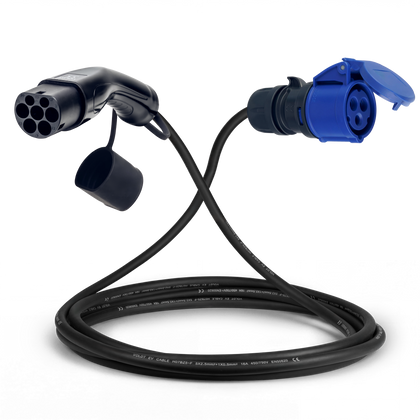 Adapter cable type 2 (charging station side) to 3-pole 16A blue commando socket