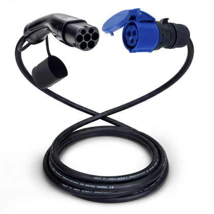 Adapter cable type 2 (charging station side) to 3-pole blue 32A commando socket