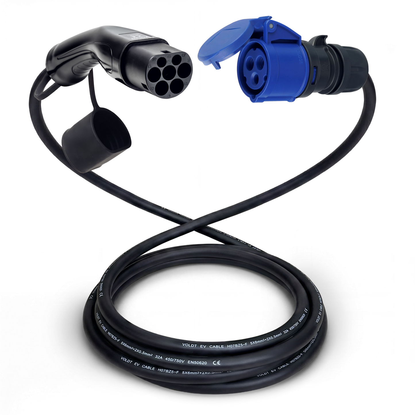 Adapter cable type 2 (charging station side) to 3-pole blue 32A commando socket