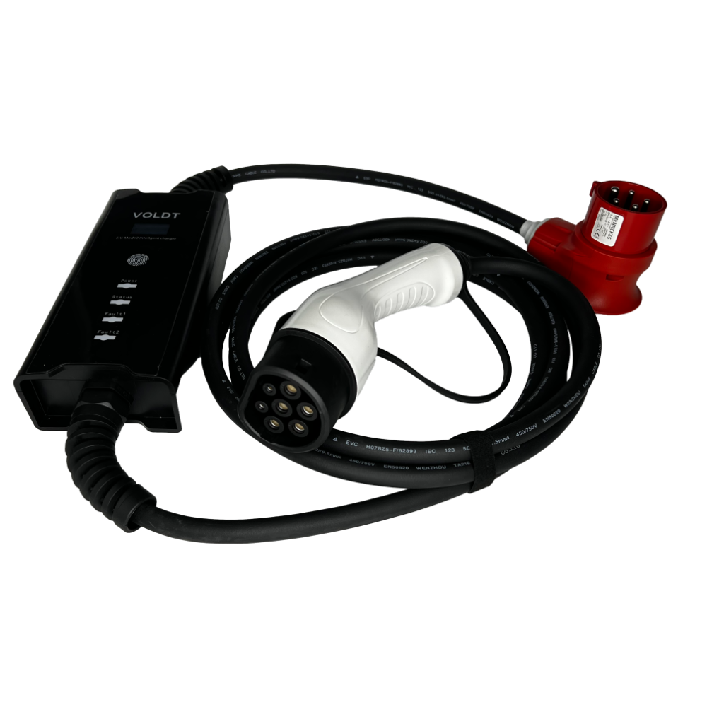 Type 2 - angled 16A red commando  | 3 phase | Adjustable 8A - 16A | 11kW charging cable